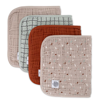 Large 100% Cotton Muslin Burp Cloths, 4-Pack - Pebble
