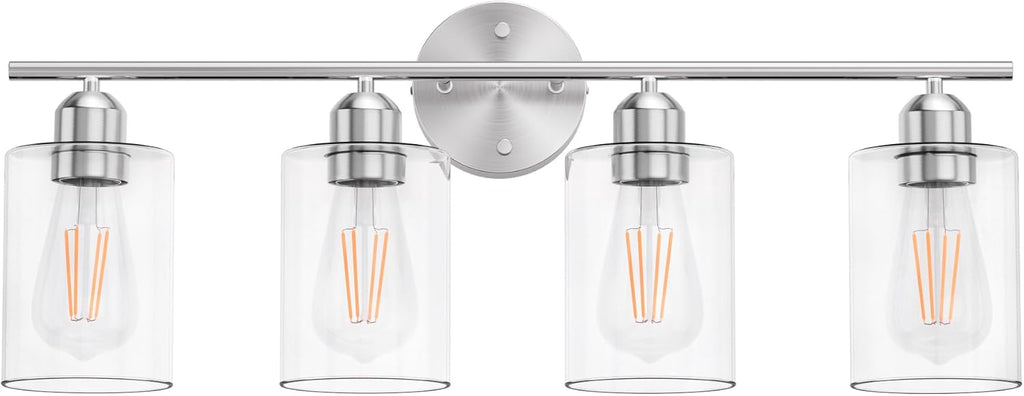 Bathroom Vanity Light Fixtures Brushed Nickel,4 Lights Rustic Farmhouse Vanity Bar Lighting Over Mirror Modern