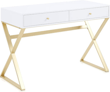 Modern 42 Inch Makeup Vanity Dressing Table or Home Office Computer Laptop Writing Desk with Two Storage Drawers