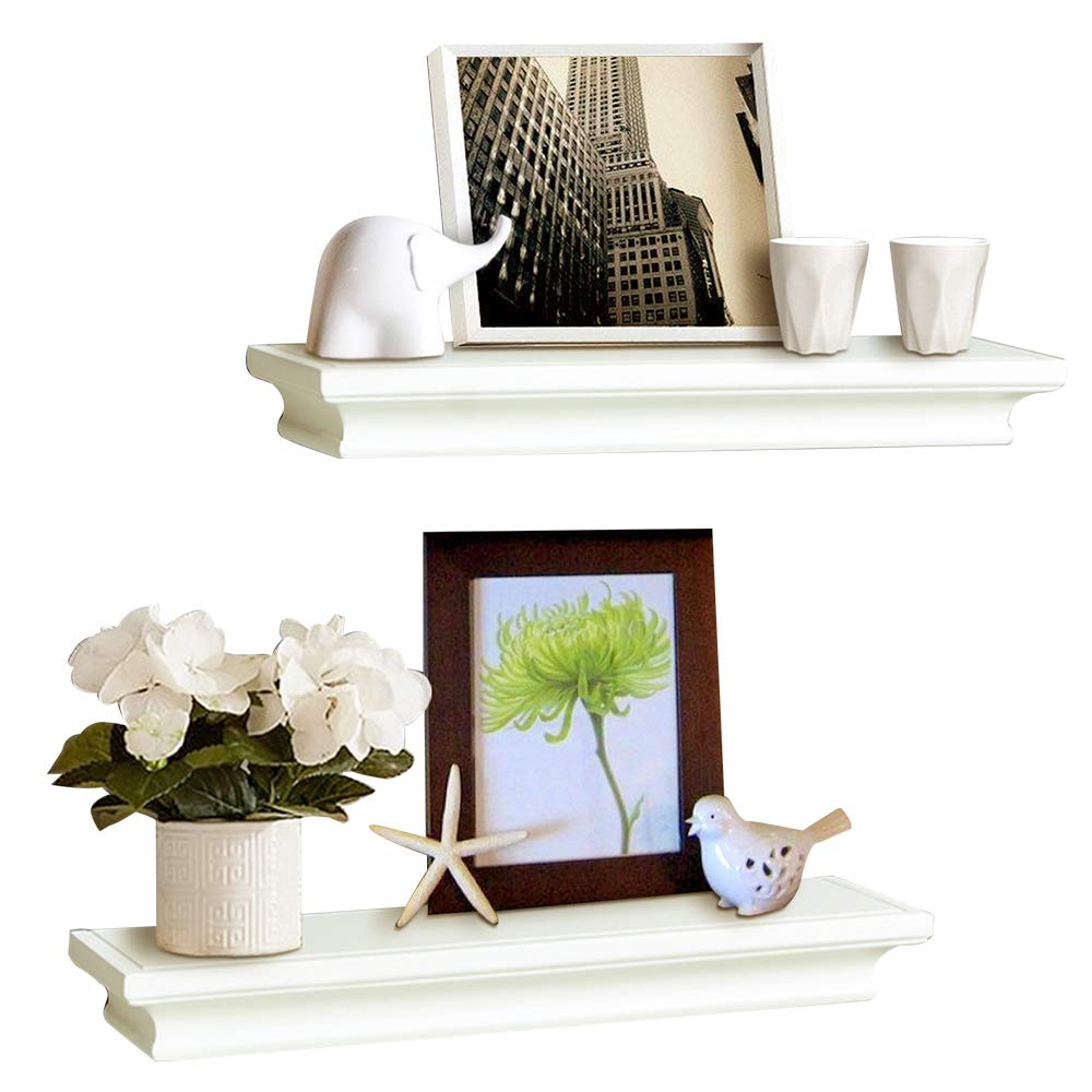 Modern White Floating Shelves, Sleek Wall Mounted Storage Solution, and Kitchen Decor, Set of 2