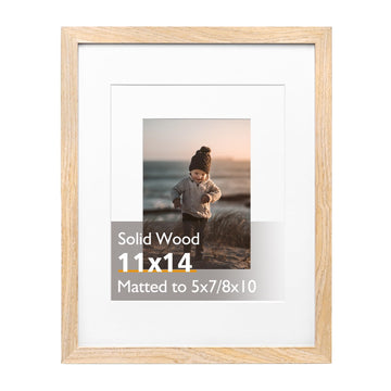 11x14 Picture Frame Natural, Solid Wood Frame 11x14 with Acrylic Plexiglass for Pictures 5x7/8x10 With Mat, Tabletop