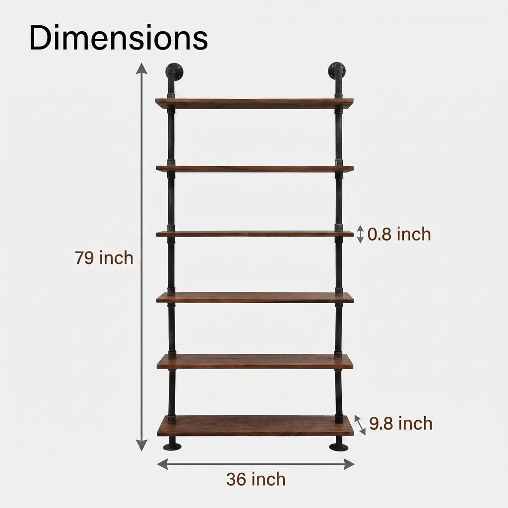 Retro Wall Mounted Pipe Shelf 36inch Width Farmhouse 6 Layers Storage Organizer Bathroom Office Home Decor Industrial