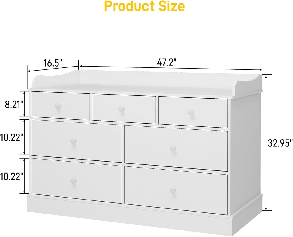Kids Dresser Cabinet with 7 Drawers, Changing Table , White Chest of Drawers, Baby Dresser, Kids Bedroom Furniture