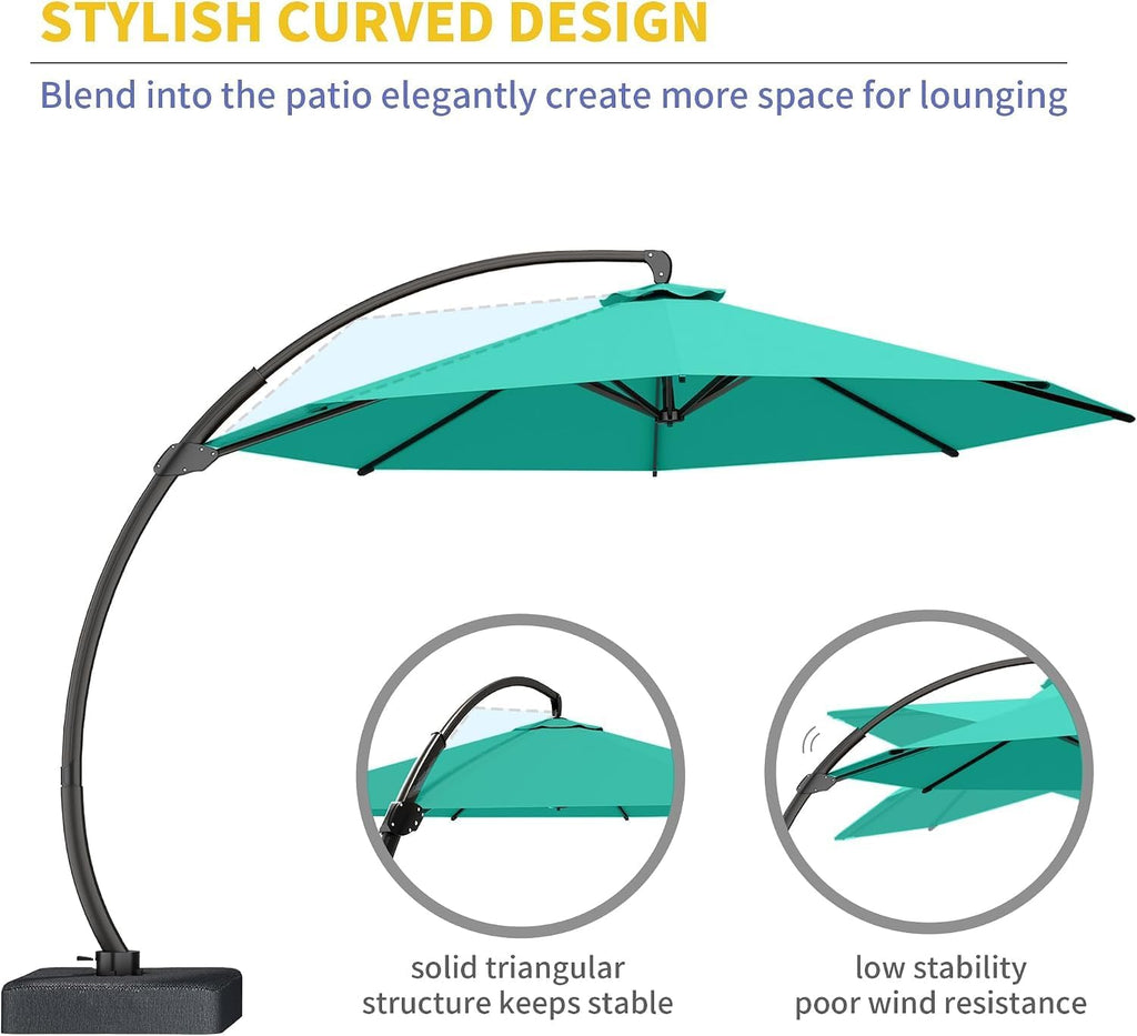 11ft Offset Cantilever Patio Umbrella with Base Included, Large Round Aluminum Outdoor Umbrella - Turquoise Blue