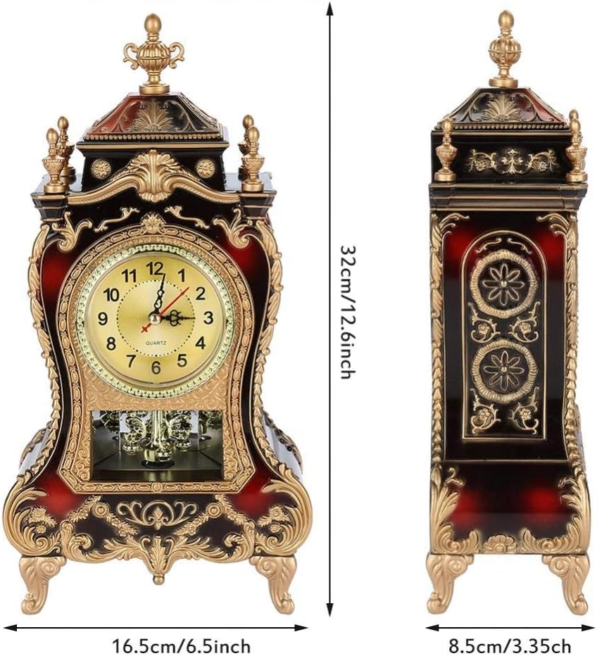 ZJchao Antique Clock,Vintage European- Table Desk Clock,Wall Clock with Pendulum and Chimes for Home Decoration(02)