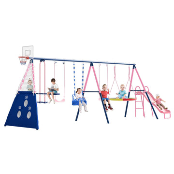 8-in-1 Kids Swing Sets for Backyard with Slide