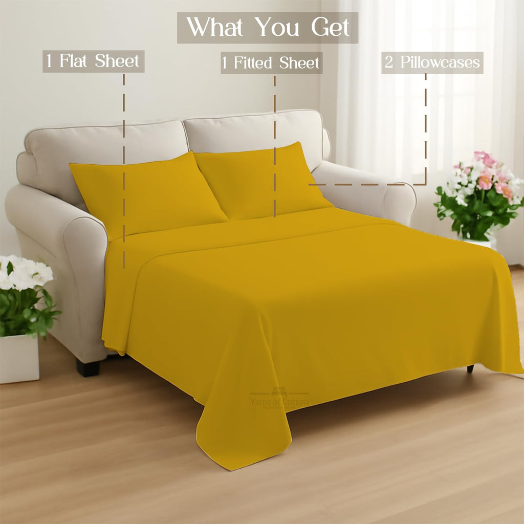 Gold Solid Full Sleeper Sofa Bed Sheets 100% Egyptian Cotton 600 TC