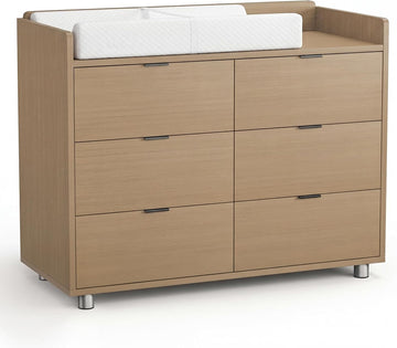 Pro 6-Drawer Baby Dresser with Changing Table, Easy Assembly | Walnut Wooden Nursery Dresser, Anti-Tip Design &