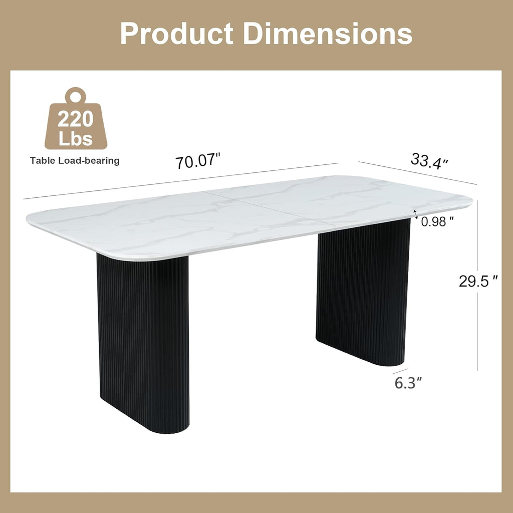 Faux Marble Oval Dining Table, 71" Modern Kitchen Table for 4-6 People, Easy to Assemble Accent Dining Table with