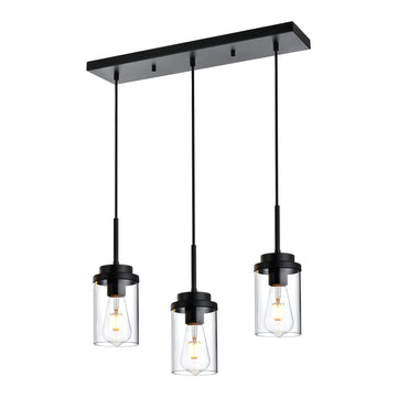 3 Lights Linear Chandelier Black Finish, 20.5 Inches Length