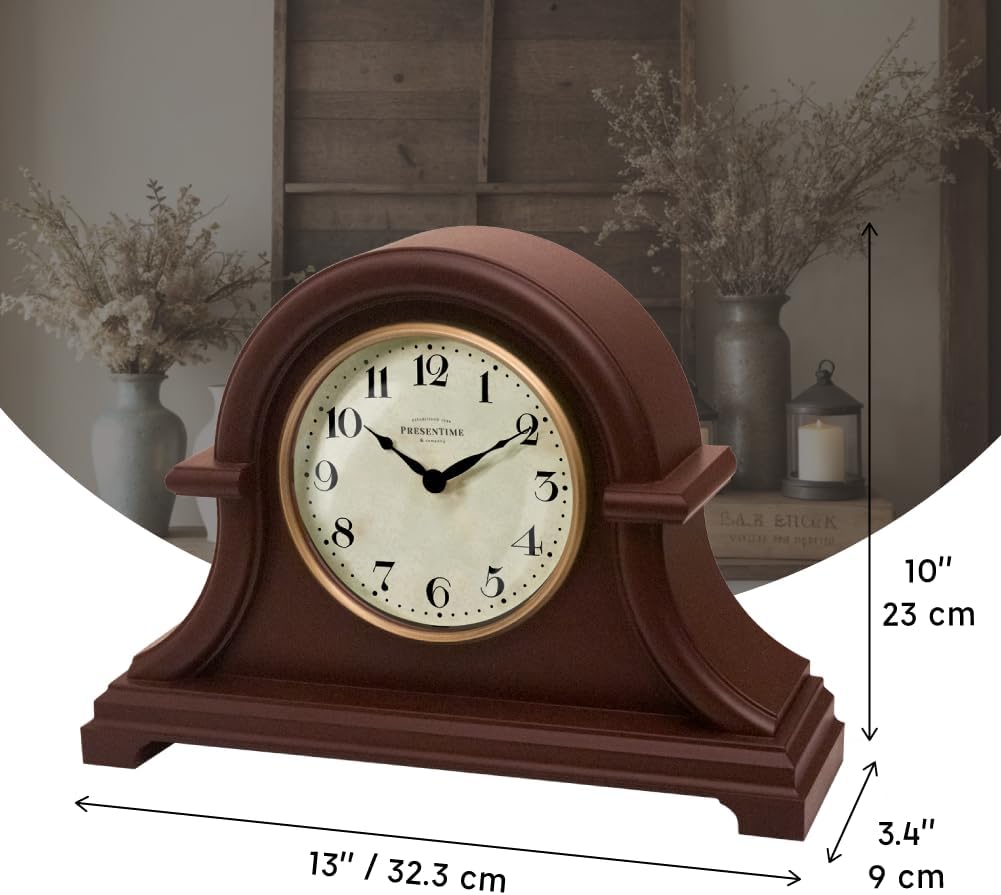 Presentime & Co. Mantel Clock Vintage Farmhouse Series, Napoleon Desk & Shelf Clock, 13 x 10 inch, Domed Lens