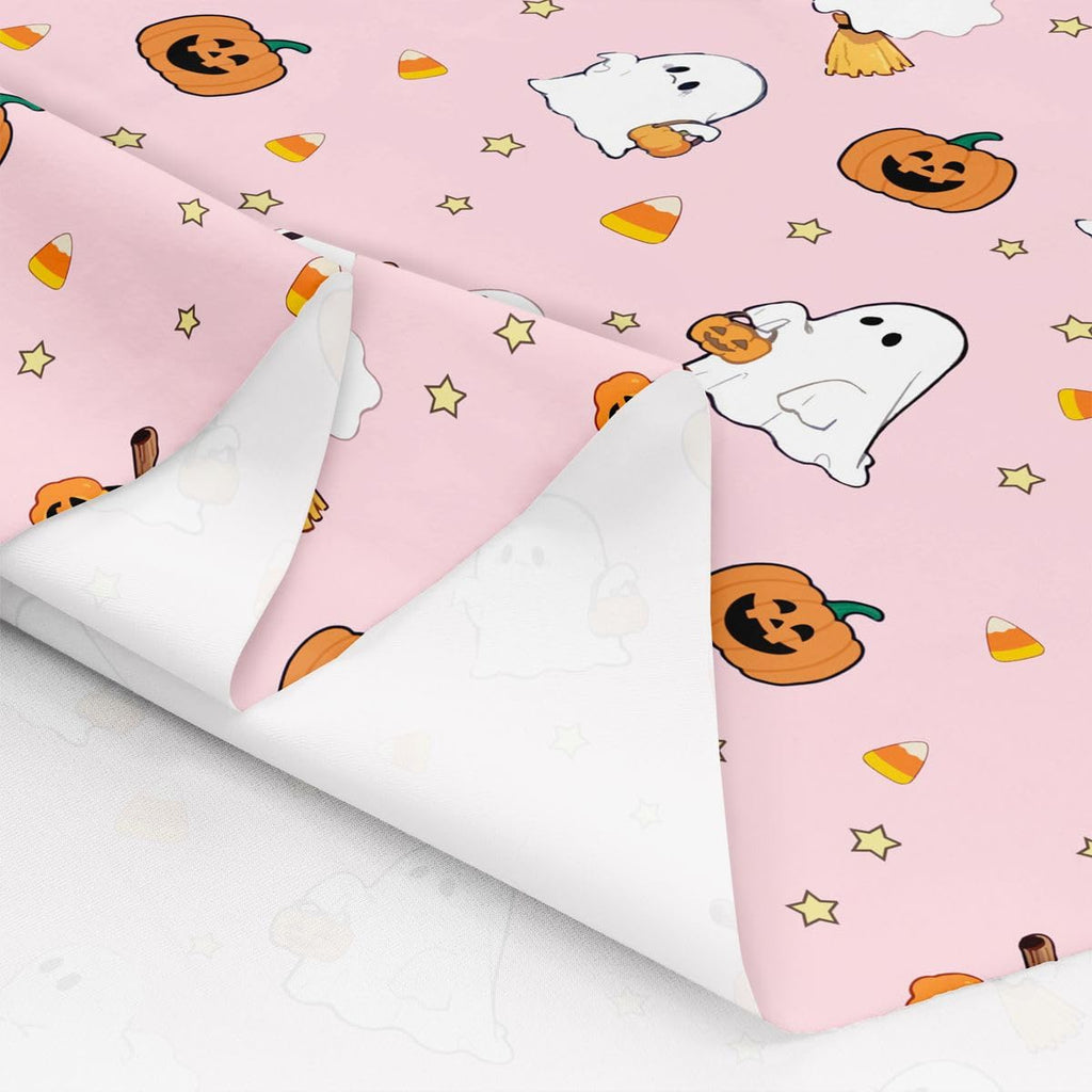 Pink Cute Ghost Fabric by The Yard Halloween Theme Candy Upholstery Fabric for Sewing Crafting Pumpkin Lantern Soft