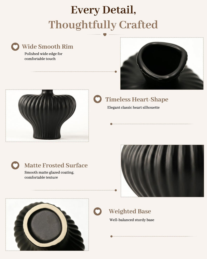 Heart Shaped Vase with Artificial Branch Set, 1 pcs Artificial Stem in Black Ceramic Vase, 22" Fake Plants &