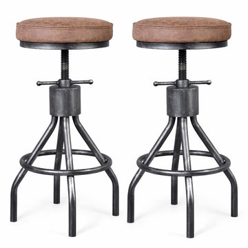 Industrial Bar Stools Swivel Pu Seat Vintage Kitchen Island Counter Stool 23-33inch Height Adjustable Rustic Shop