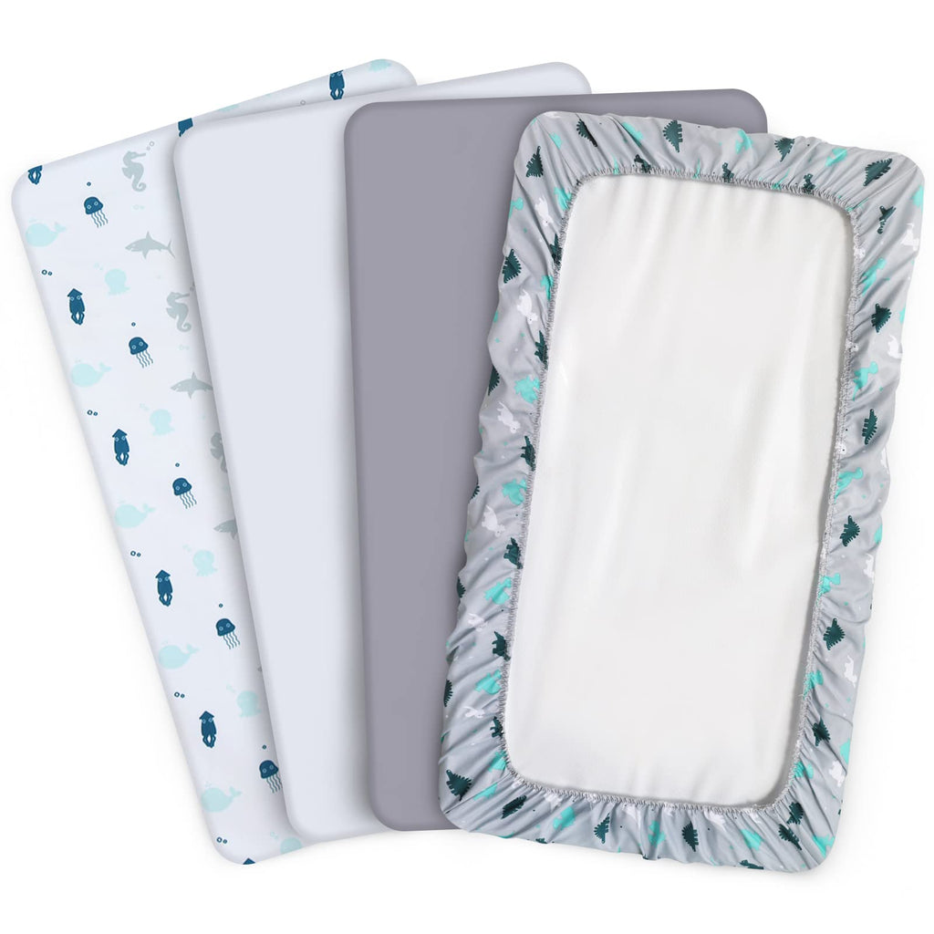 Mini Crib Sheets Set 4 Pack, Mini Portable Crib Sheets (38" X 24")