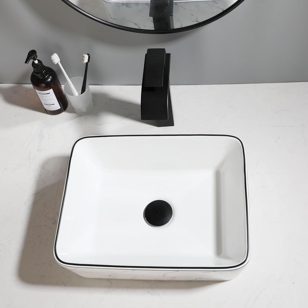16 inch White Marble Ceramic Vessel Sink for Bathroom