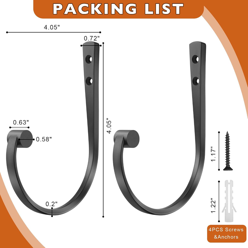 Curtain Holdbacks 2Pcs,Black Barrel Zinc Alloy Curtain Tiebacks,Wall Mounted Curtain Holders for Drapes.
