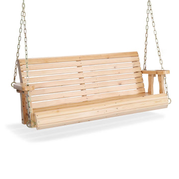 2026 Upgraded 4 FT Wooden Porch Swing, 880 LBS Heavy Duty, Natural