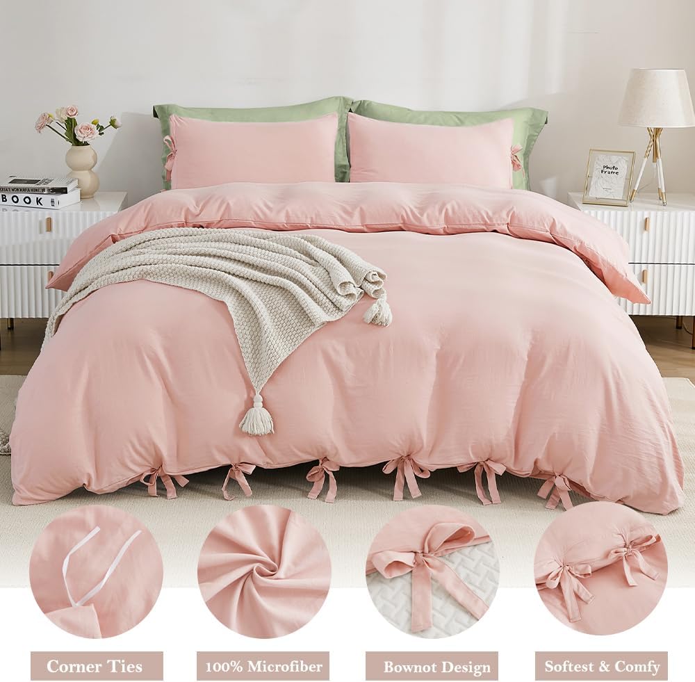 Pink Duvet Cover King, 3 Pieces Duvet Cover Set - Set of 3
