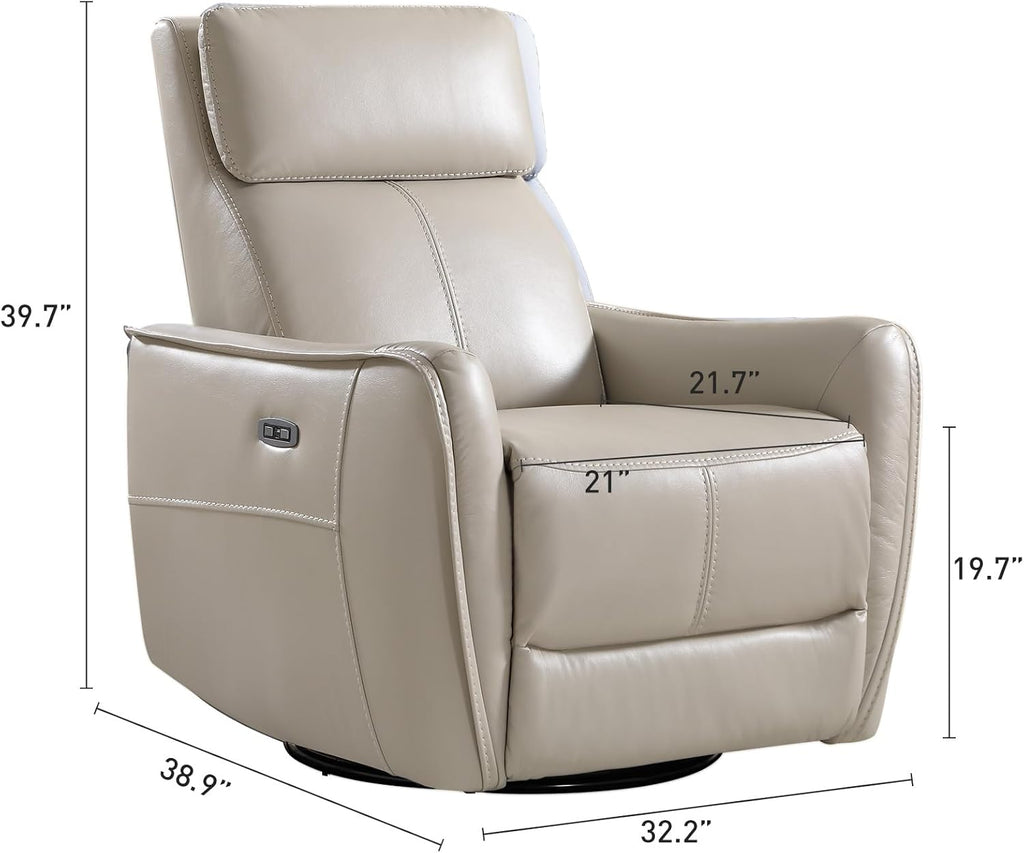 Power Swivel Rocker Recliner Chair with USB Port, Wide Seat, Head & Lumbar Support, Upholstered Glider Chair, Silver