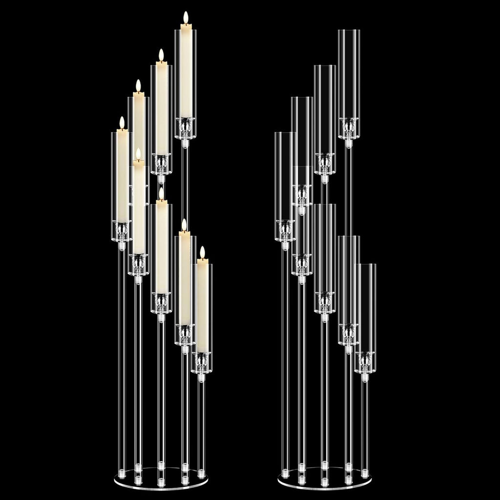 2 Sets 8 Arms 50" Tall Acrylic Candelabra Centerpieces,Clear Candle Holder, Floor Candlestick Holders with Lampshade