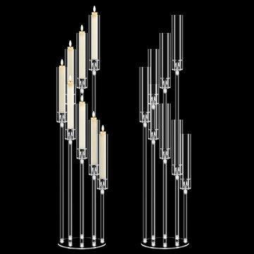 2 Sets 8 Arms 50" Tall Acrylic Candelabra Centerpieces,Clear Candle Holder, Floor Candlestick Holders with Lampshade