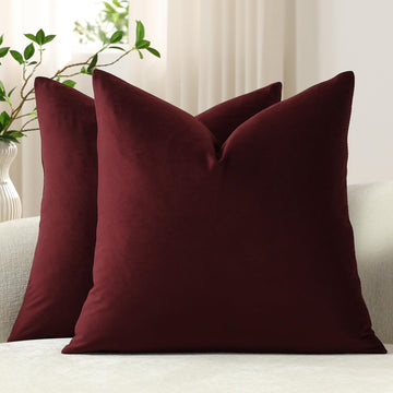 Throw Pillow Covers 22x22 Burgundy: Pack of 2 Cozy Soft Velvet Square Modern Luxury Decorative Throw Pillow Cases for