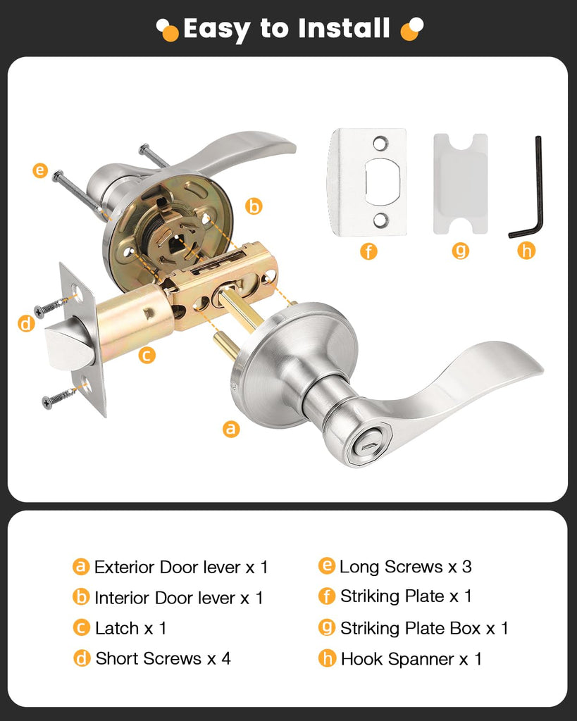6 Pack Privacy Locksets Interior Door Levers/Handles Bath, Wave Levers, Right Left Handed Door Knobs, Satin Nickel