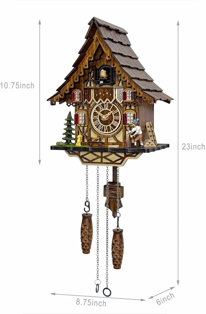 Cuckoo Clock for Wall Art: 12 Melodies, Volume Control, Night Mode, Germany Style Black Forest Retro Traditional Handcrafted Wooden...