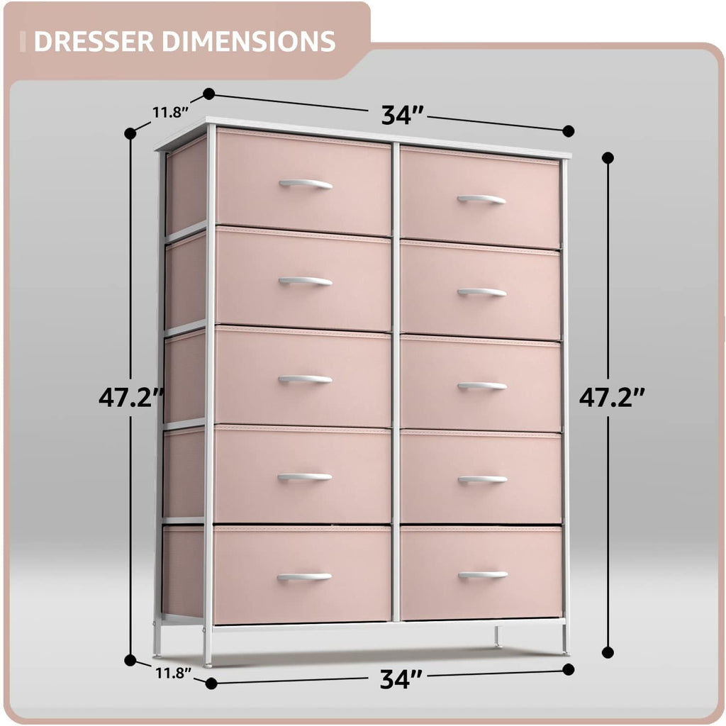 Kids Dresser with 10 Drawers - Storage Unit Organizer Chest for Clothes - Bedroom, Kids Room, Nursery, & Closet