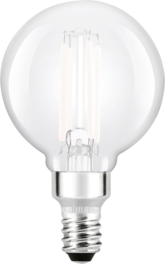 G16.5 Clear Globe LED White Filament Bulb, 3.5W, Dimmable, 350 LMS, Candelabra Base, 2700K, Soft White - 2 Pack (42243)