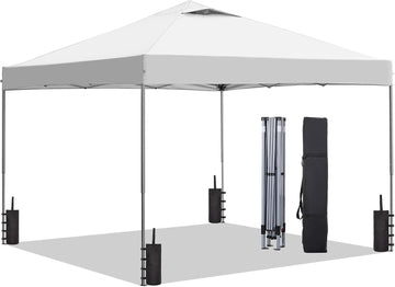 10x10 Pop Up Canopy Tent, Outdoor Gazebo with 4 Sandbags, Easy Up Canopy with 3 Adjustable Heights for Events, Parties