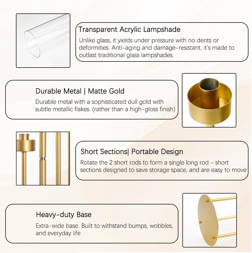 4pcs Gold Candelabra 3 Arm Taper Candle Holders with Acrylic Lampshade, 33.8'' Tall Candelabra Centerpiece for Table