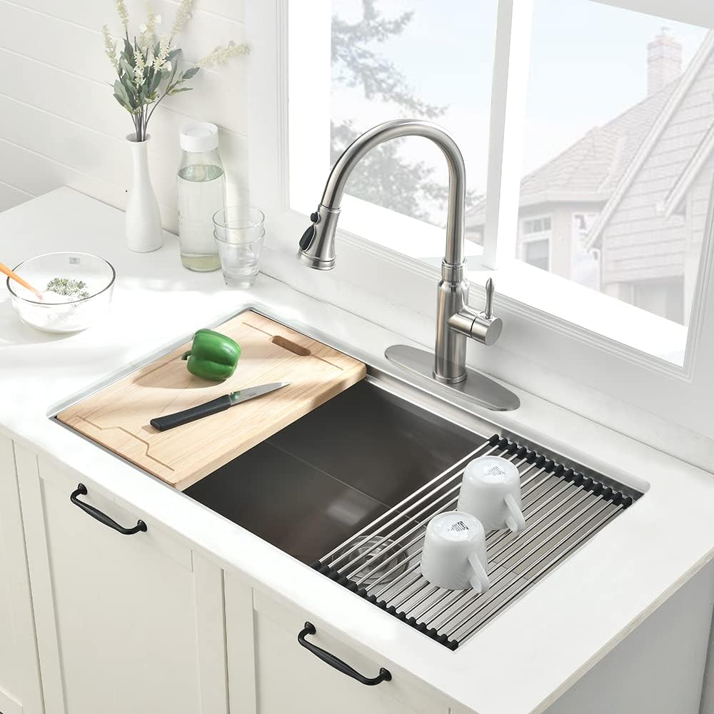 32-inch Undermount Workstation Kitchen Sink Single Bowl | 16 Gauge Stainless Steel Kitchen Sink Handmade R10 Deep
