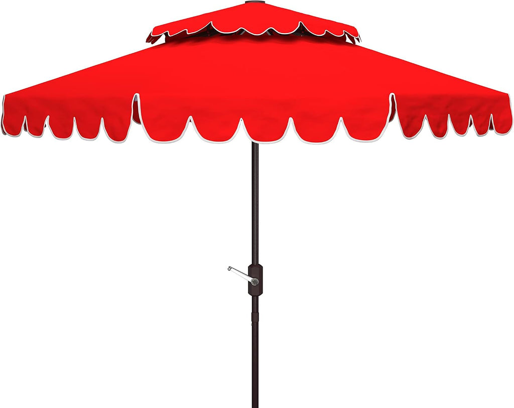 9ft Round Double-Top Patio Umbrella with Crank Lift & UV Protection - Red