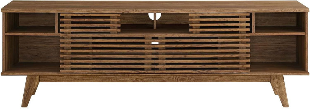 Render 71" Mid-Century Modern Low Profile Media Console TV Stand, 71 Inch, Walnut