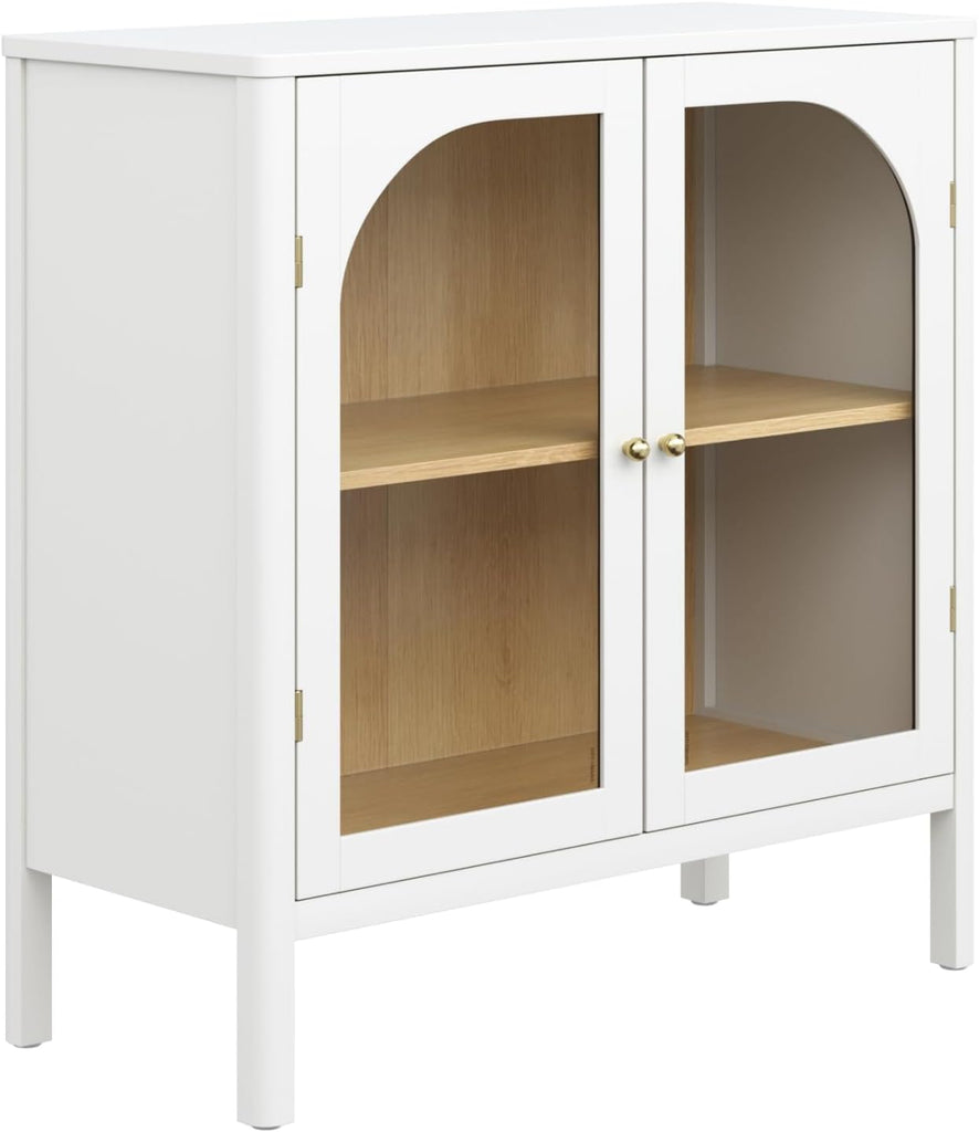 Mason Storage Accent Cabinet Sideboard Buffet, Credenza with Glass Doors and Adjustable Shelf for Dining Room