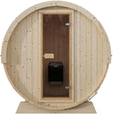 2-Person Outdoor Barrel Sauna with Shingles, Lighting, & 6kW Harvia Sauna Heater, 81x59