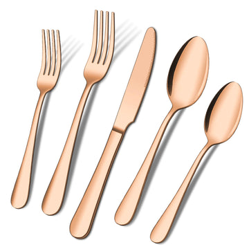 20 Piece Silverware Set, Rose Gold Stainless Steel Cutlery Set for 4