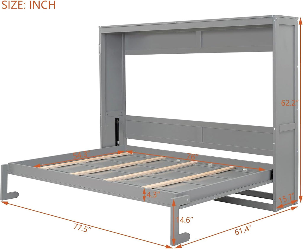 Full Murphy Bed with Storage Shelf, Wood Murphy Bed Cabinet for Home Office Studio, Can Be Folded into a Cabinet, No