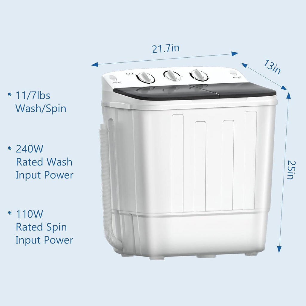 Portable Washing Machine, 18lbs Compact Laundry Washer, Free Drying Rack & 10 Hangers, 11lbs Wash & 7lbs Spin Dry