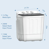 Portable Washing Machine, 18lbs Compact Laundry Washer, Free Drying Rack & 10 Hangers, 11lbs Wash & 7lbs Spin Dry