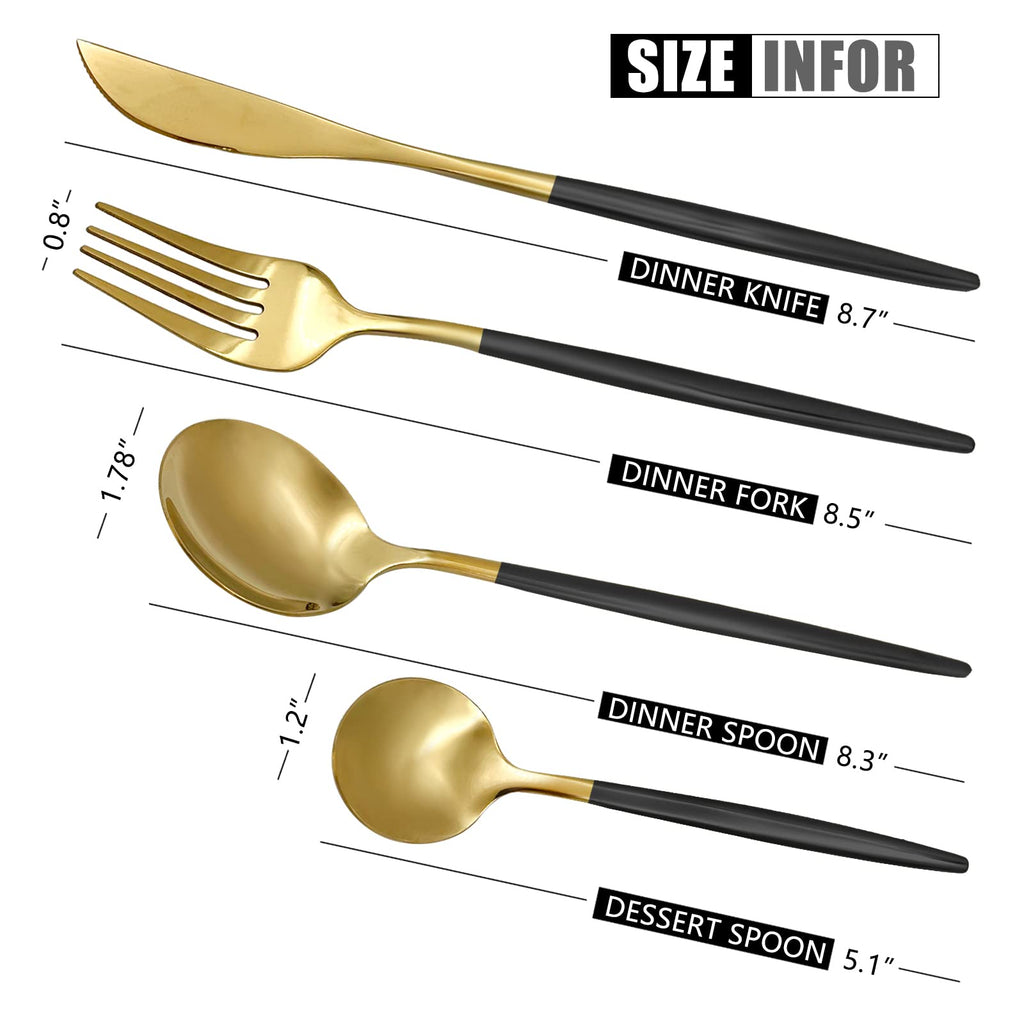 Gold Silverware Set, 24-Piece Stainless Steel Flatware, Flatware Set for 6, Knife Fork Spoon, Home Dinnerware