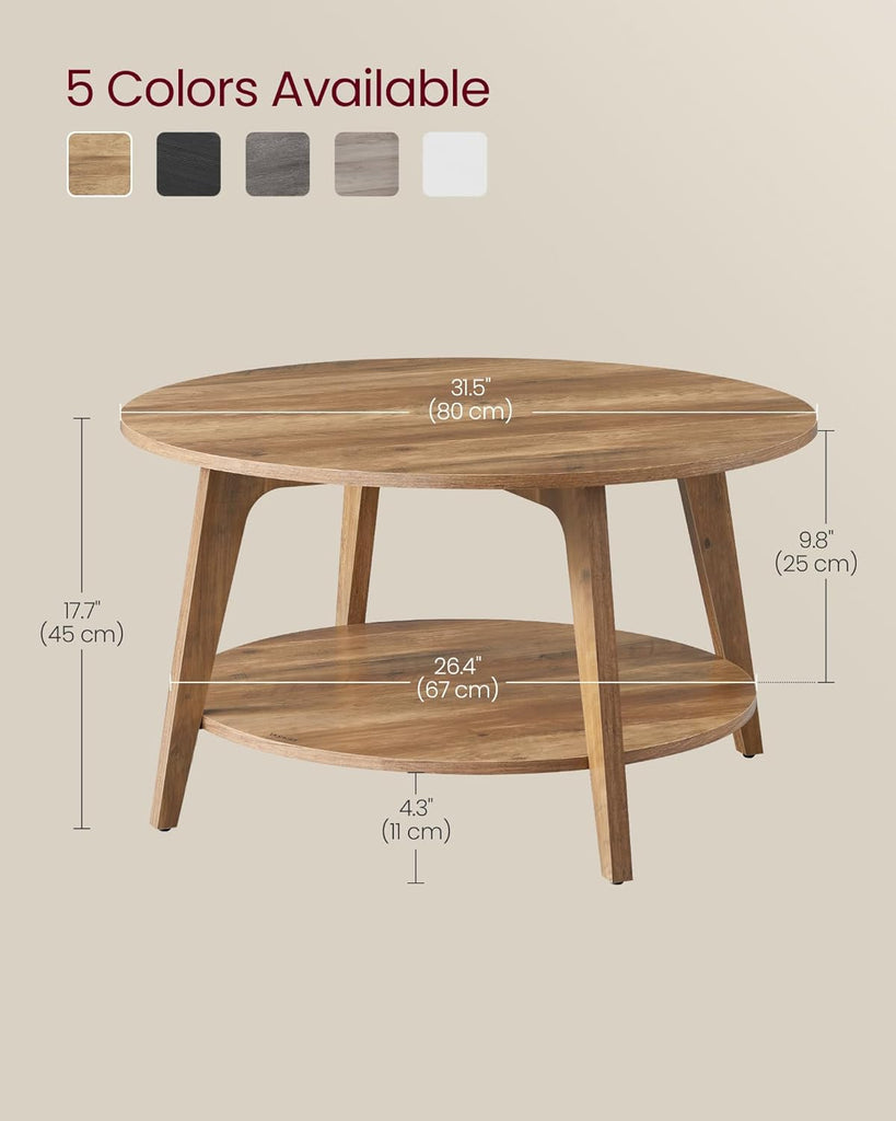 Collection - Round Coffee Table, 2-Tier Center Table with Storage, Tapered Legs, Curved Transitions