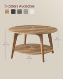 Collection - Round Coffee Table, 2-Tier Center Table with Storage, Tapered Legs, Curved Transitions