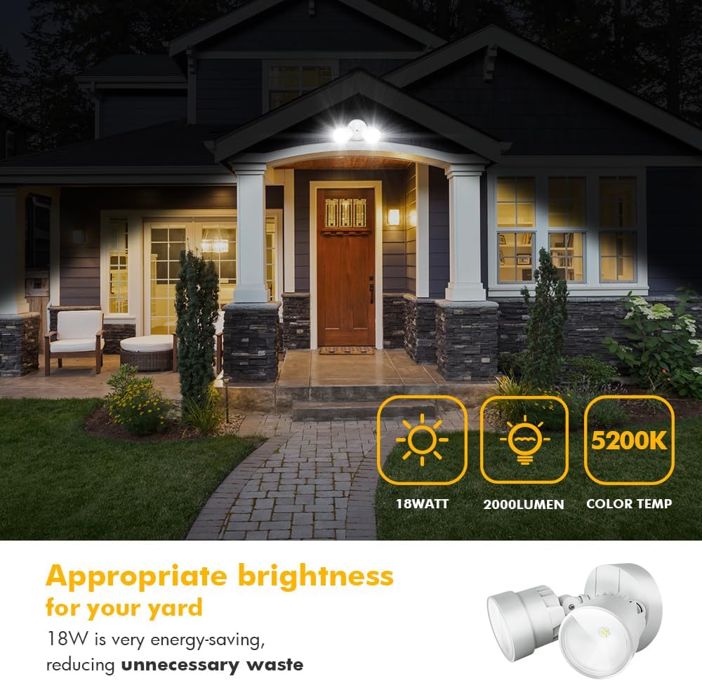 P6221W-D2D 2000 Lumen 18 Watt 28 LED Dual-Head Flood Light Outdoor Dusk to Dawn Waterproof Exterior Security Wall