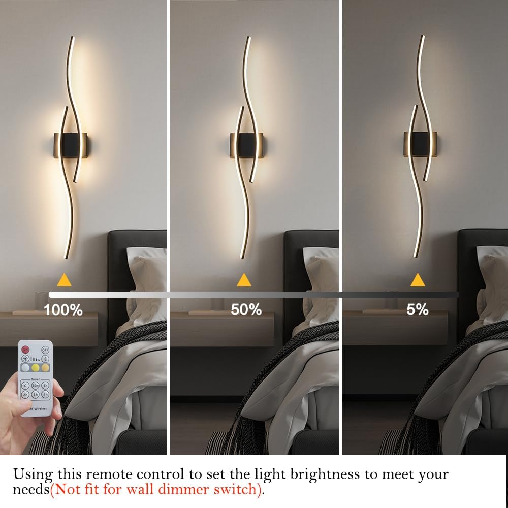 Black Vanity Lights Fixtures Over Mirror, Modern LED Bathroom Light Fixture with Remote Control, 3CCT Dimmable
