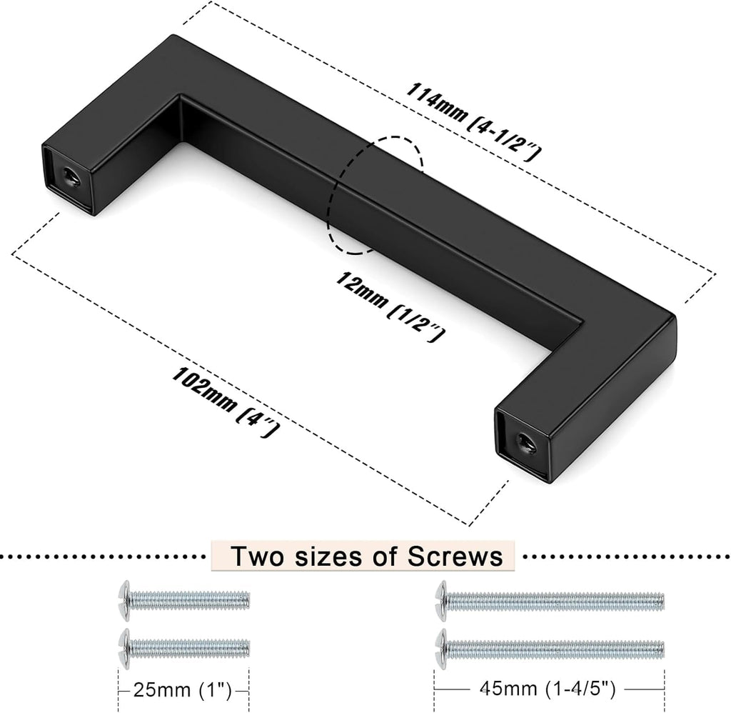 5 Pack 4 Inch (102mm) Hole Center Cabinet Handles Stainless Steel Kitchen Drawer Pulls Square Bar Cabinet Hardware