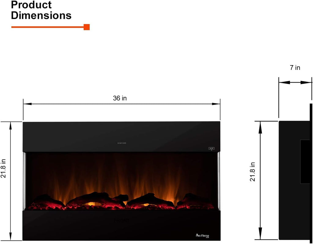 Hampshire 36-inch Wall Mount/Wall Insert LED Electric Fireplace Heater with Timer