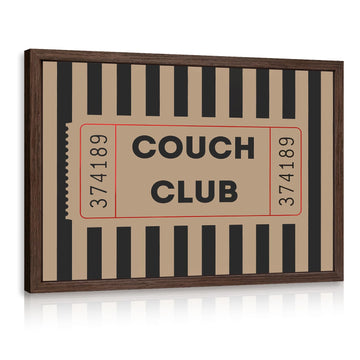 Vintage Couch Club Ticket Wall Art, Retro Ticket Canvas Print, Minimalist Graphic Wall Decor, Black Striped